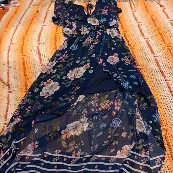 navy floral floor length dress - Picture 2 of 4